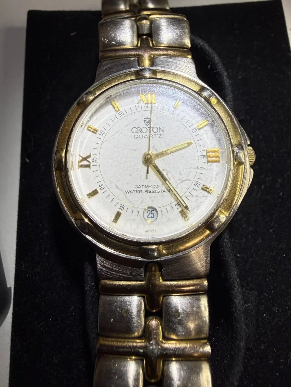 Vintage Croton Quartz Miyota 23K Gold Plated watch Silver/Gold Tone - Mens Works